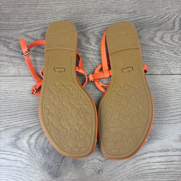 Coach Jeri Thong Sandals Women's Size 8 Orange Leather Logo Flats G4910 - Picture 12 of 16